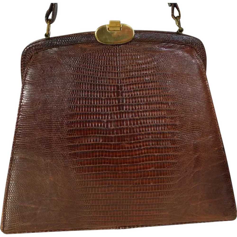 Vintage BASS Genuine Lizard Handbag Purse 1960's - image 1