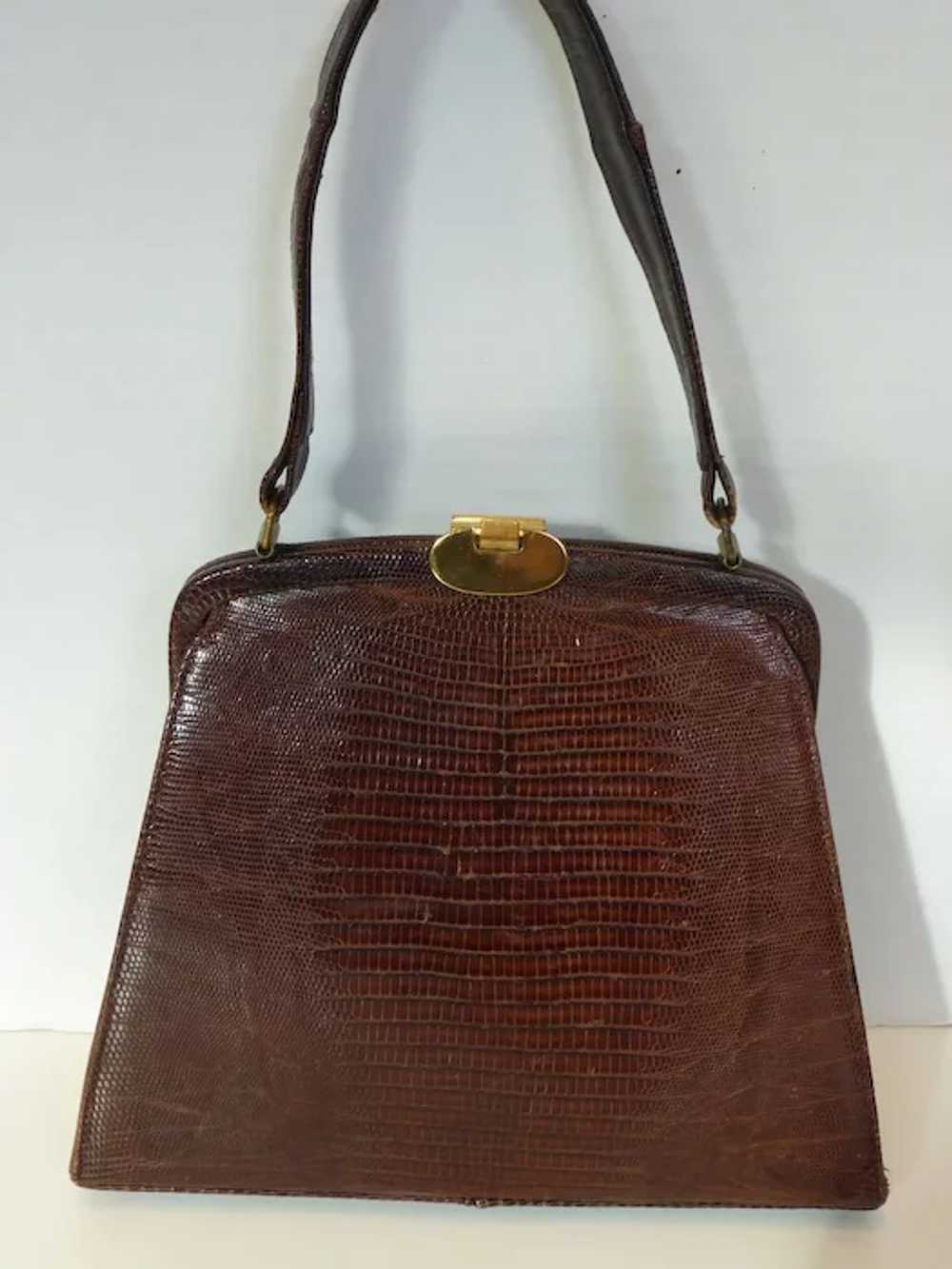 Vintage BASS Genuine Lizard Handbag Purse 1960's - image 2