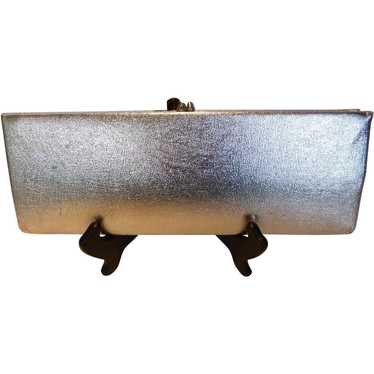 1960’s Silver Metallic Leather Clutch Handbag Pur… - image 1