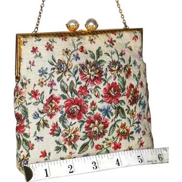 VINTAGE, LOVELY VICTORIAN EVENING BAG. MICRO high quality PETIT POINT FLORAL EMBROIDERY.