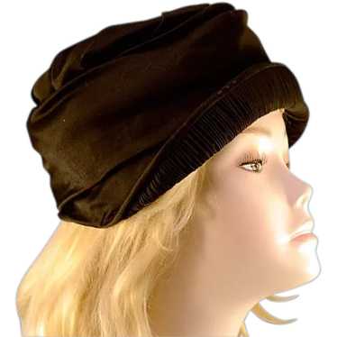 ca 1920's Black Satin & Pleat Cloche Hat MASS Par… - image 1