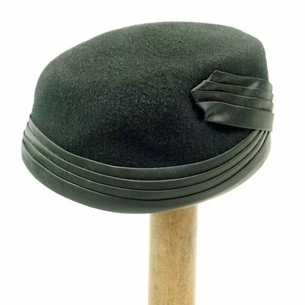 Vintage 1950's Black Wool Pillbox Hat with Satin … - image 4