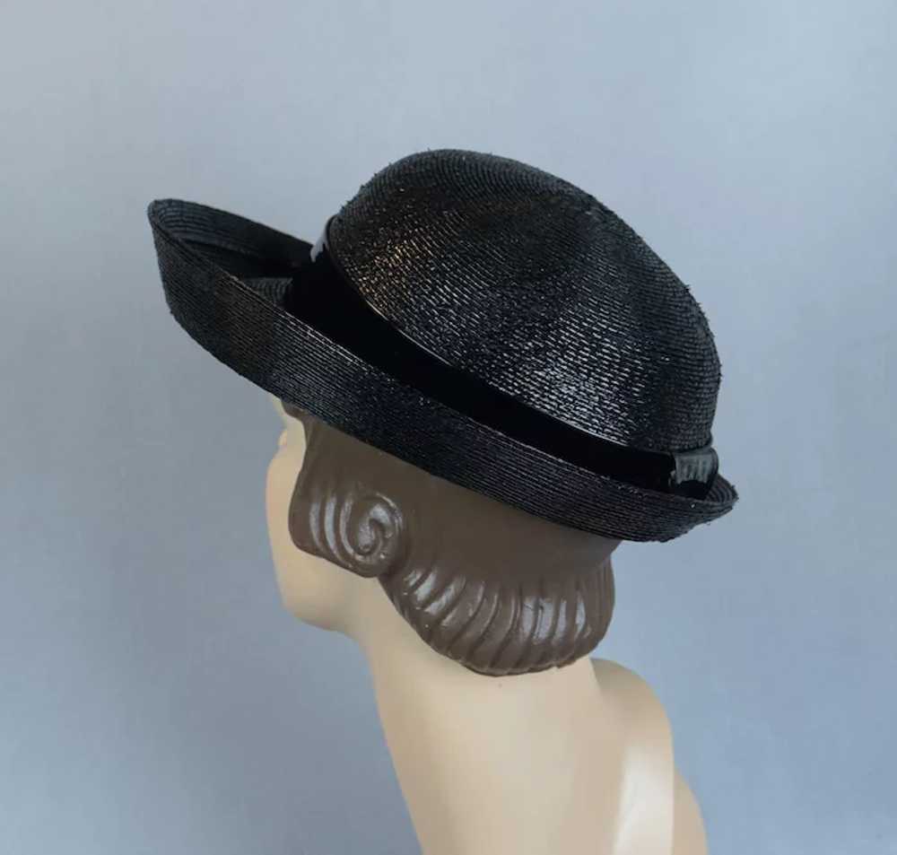 1960s Black Cello Straw Asymmetrical Breton Hat - image 5
