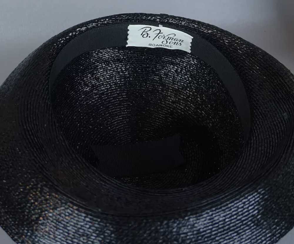 1960s Black Cello Straw Asymmetrical Breton Hat - image 8
