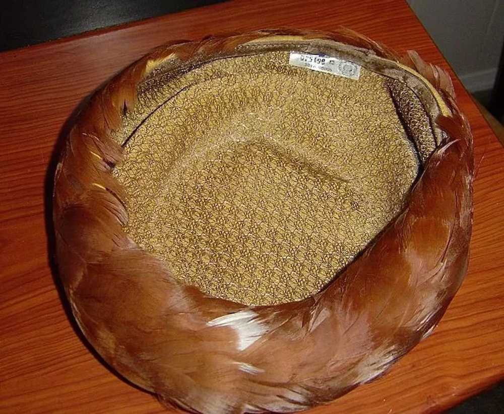 Vintage 1950's Elegant Brown and White Feather Hat - image 7