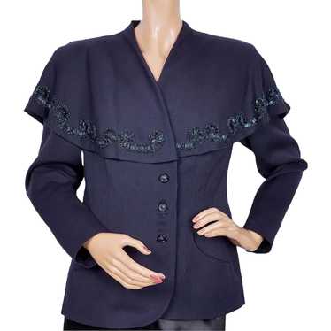 Escada Black Wool Jacket with Beaded Collar