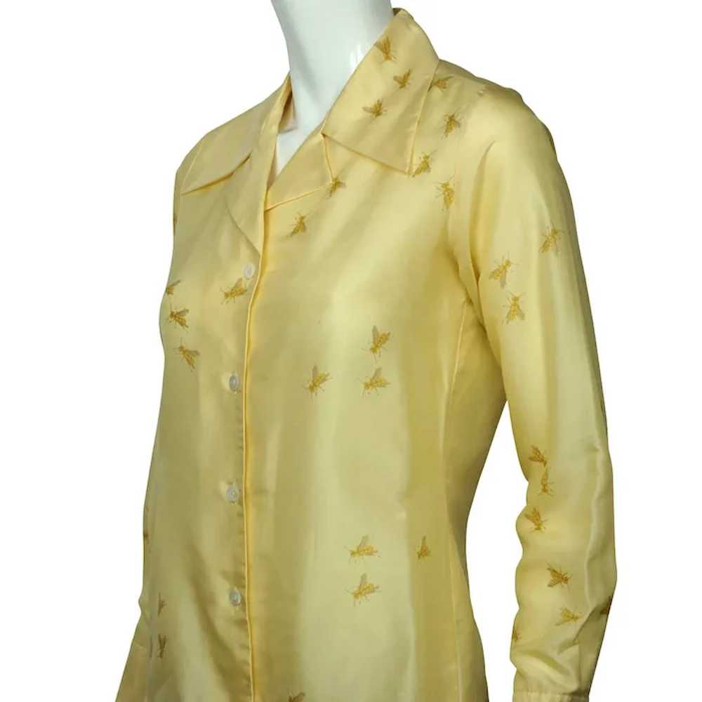 Vintage 1970s Silk Shirt Blouse Bee Pattern Lady … - image 2