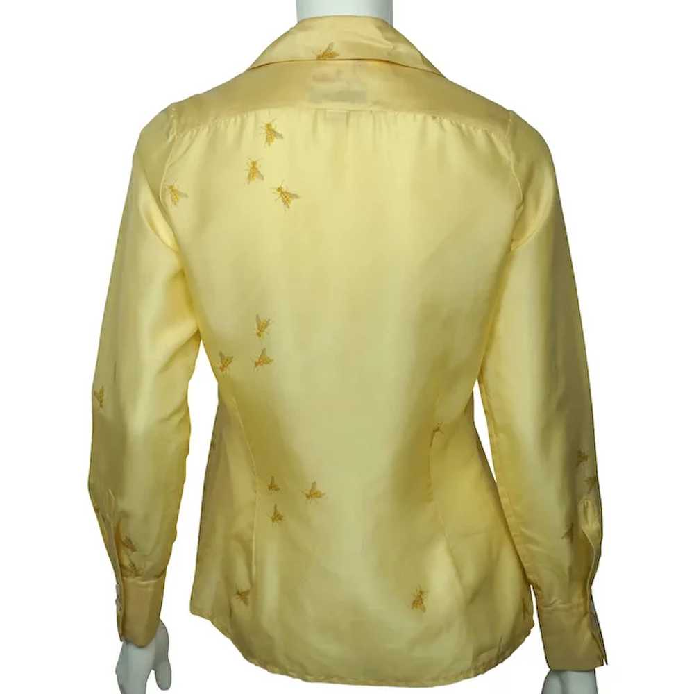 Vintage 1970s Silk Shirt Blouse Bee Pattern Lady … - image 3