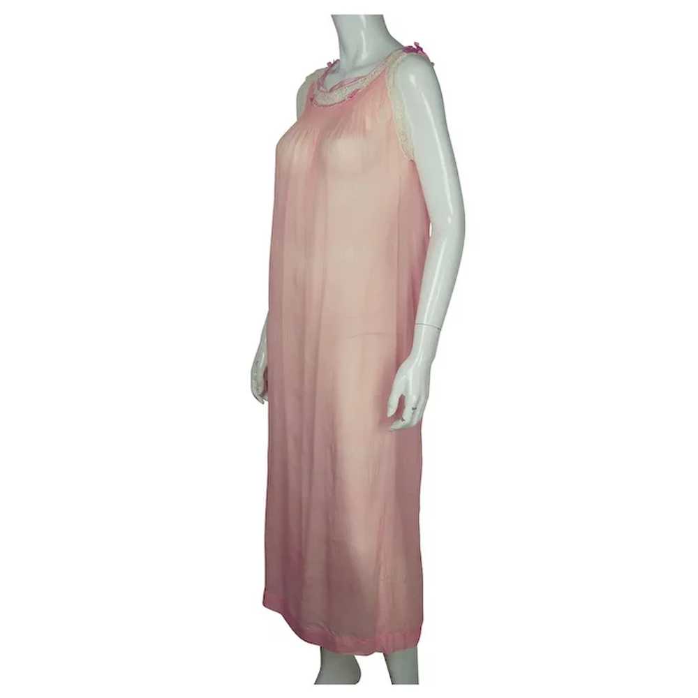Vintage 1920s Pink Silk Chiffon Nightie with Lace… - image 4