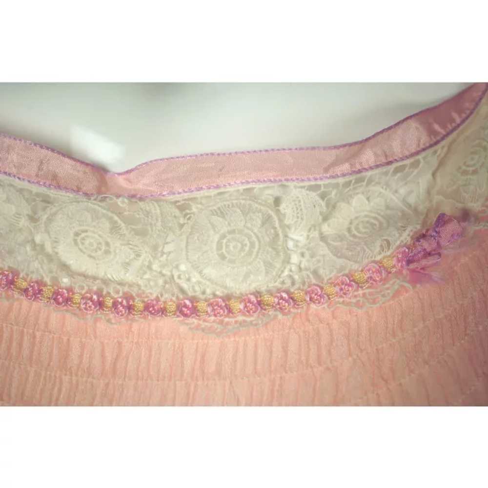 Vintage 1920s Pink Silk Chiffon Nightie with Lace… - image 5