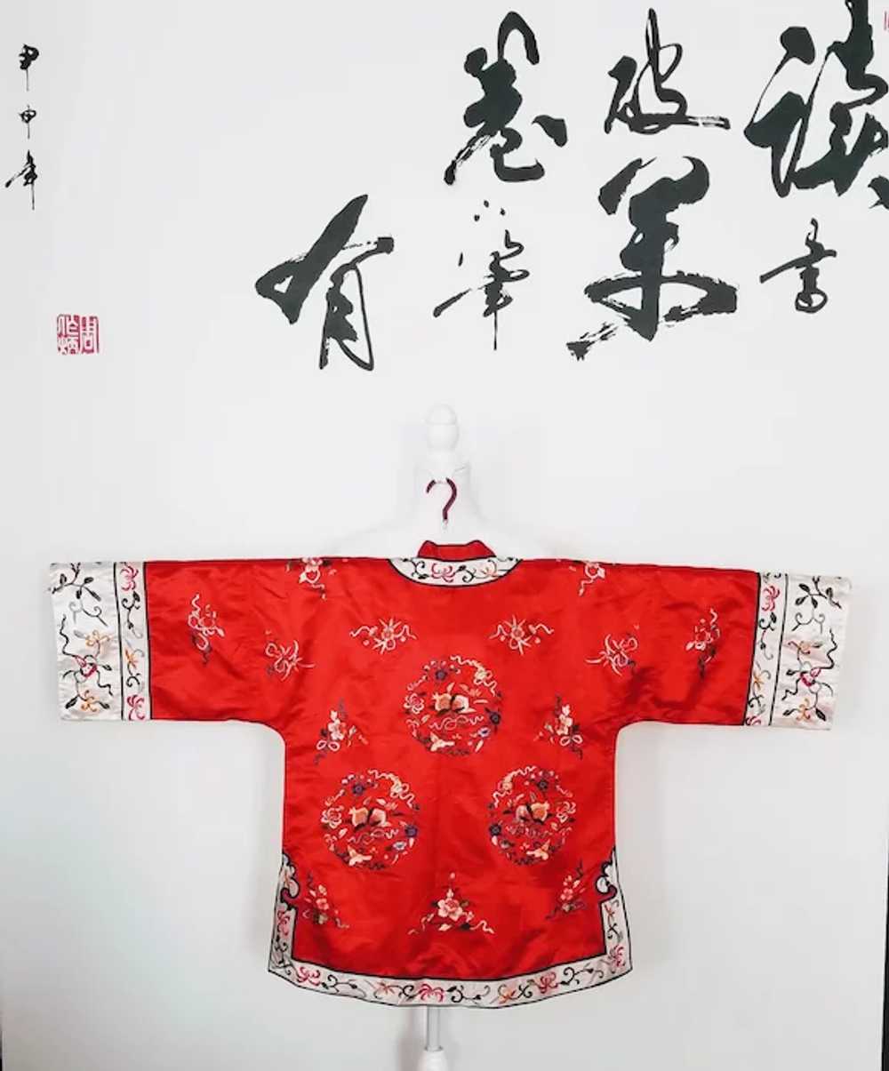 Vintage Red Silk Embroidered  Jacket, Sz Medium - image 2