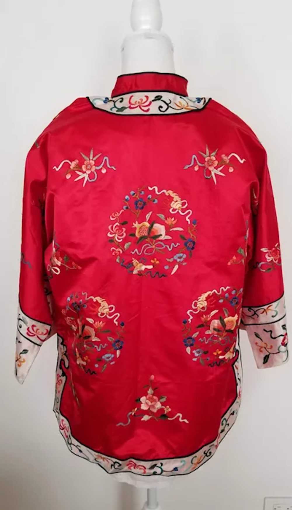 Vintage Red Silk Embroidered  Jacket, Sz Medium - image 5