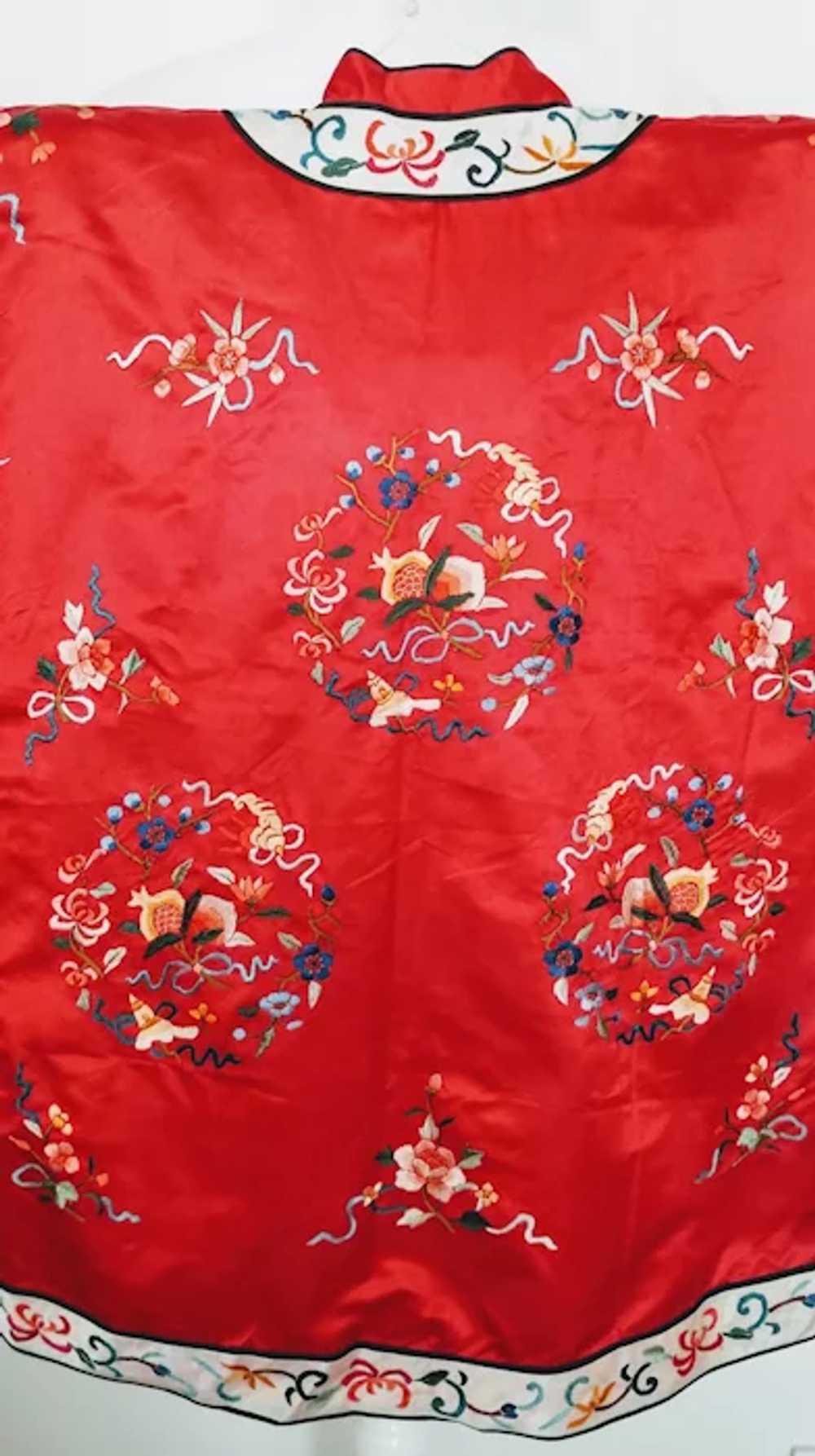 Vintage Red Silk Embroidered  Jacket, Sz Medium - image 6