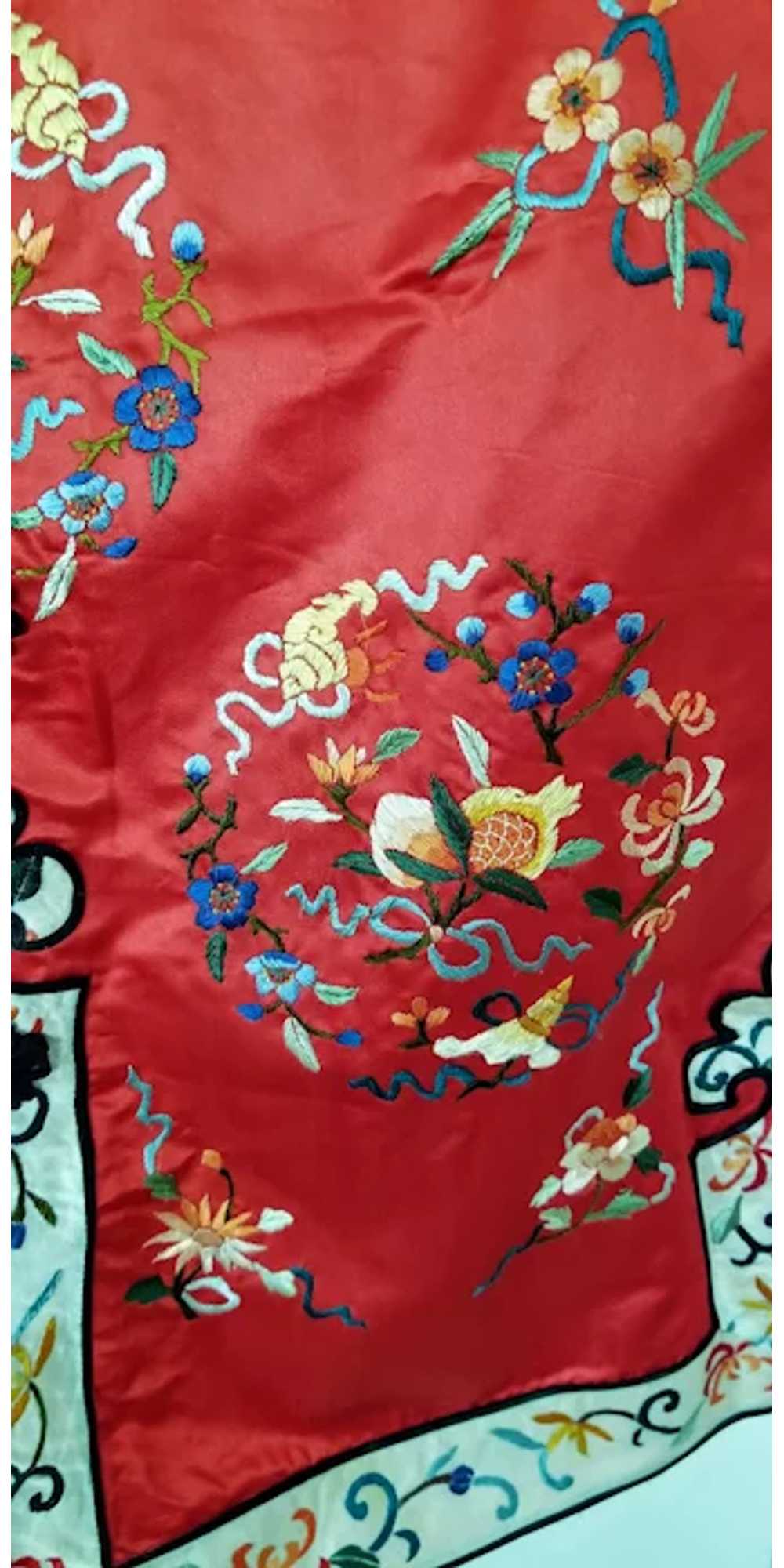 Vintage Red Silk Embroidered  Jacket, Sz Medium - image 7