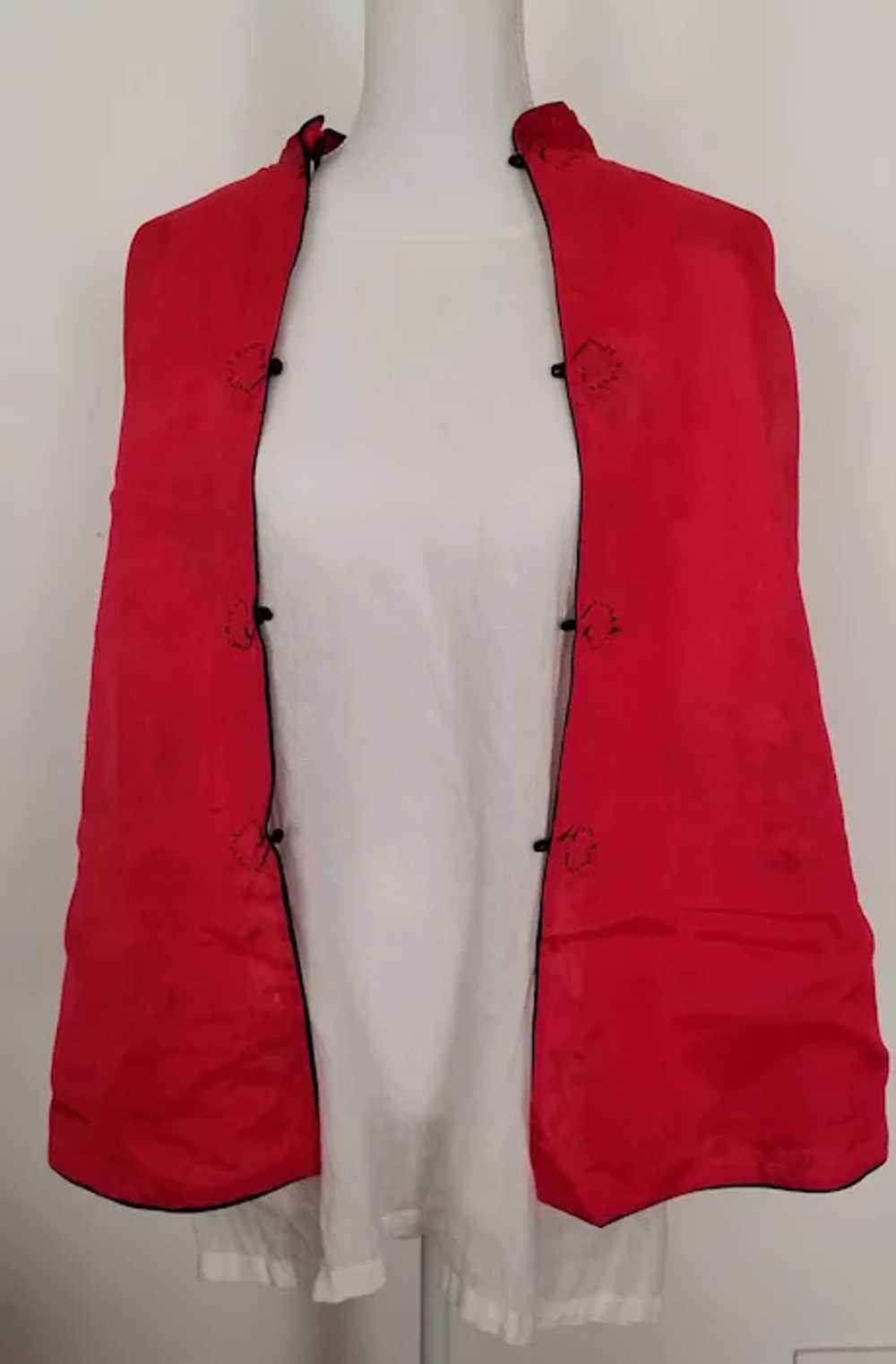 Vintage Red Silk Embroidered  Jacket, Sz Medium - image 9