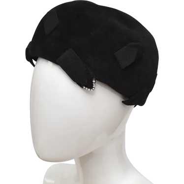 Black Velour & Rhinestone Pillbox / Cloche Lady's 