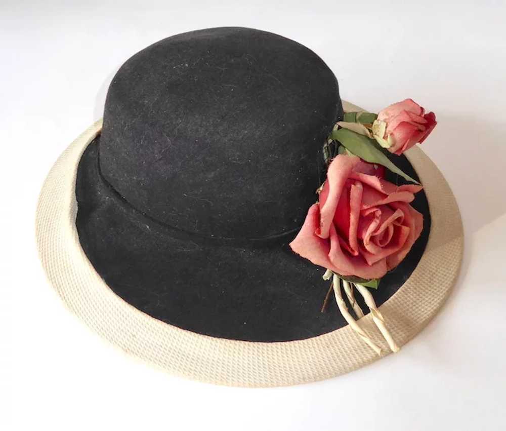 Splendid Vintage Black Wool Felt Brimmed Hat w Ro… - image 8