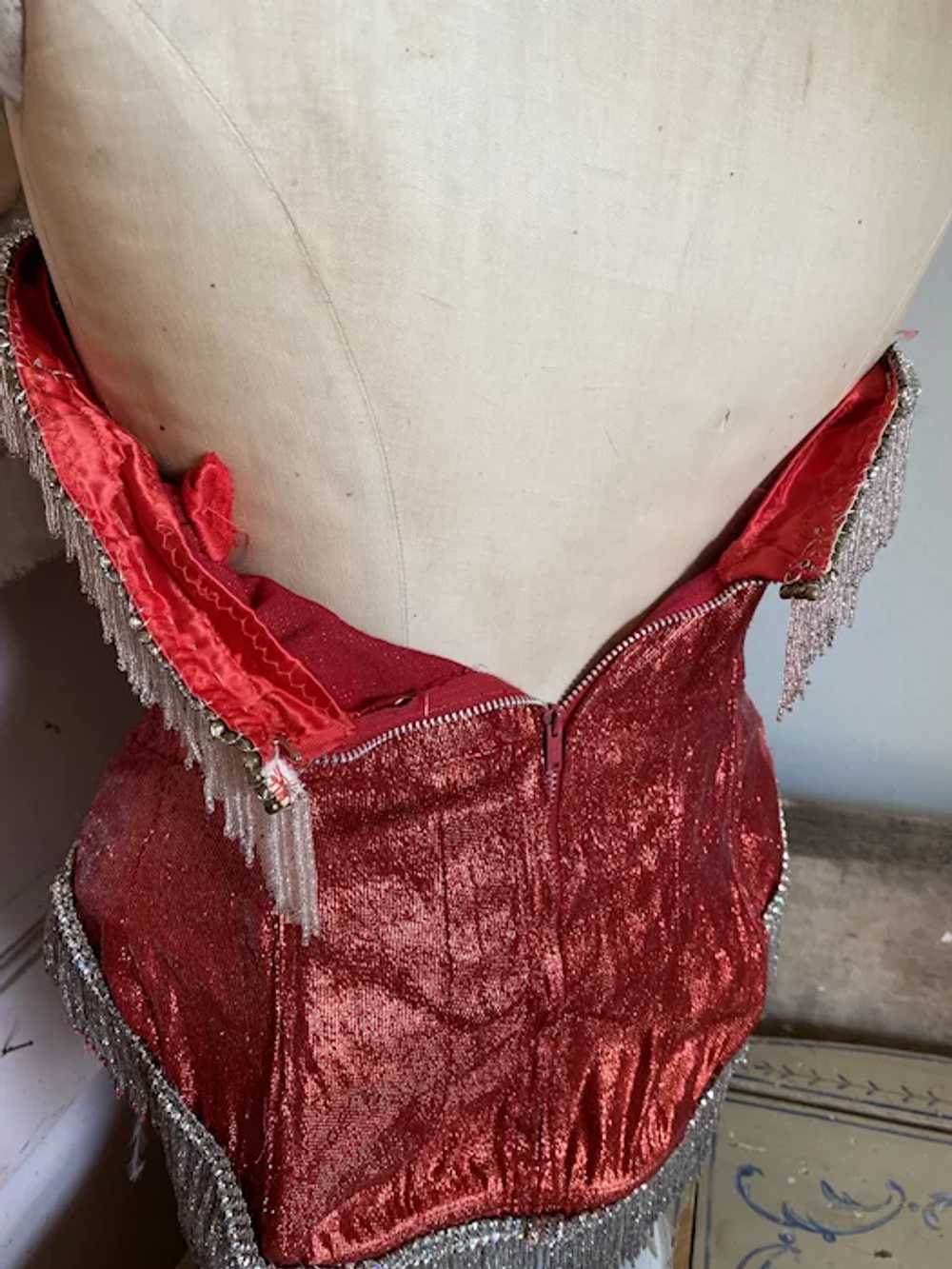 OMG Vintage Red Lamé Rhinestone Beaded Fringe Sho… - image 11