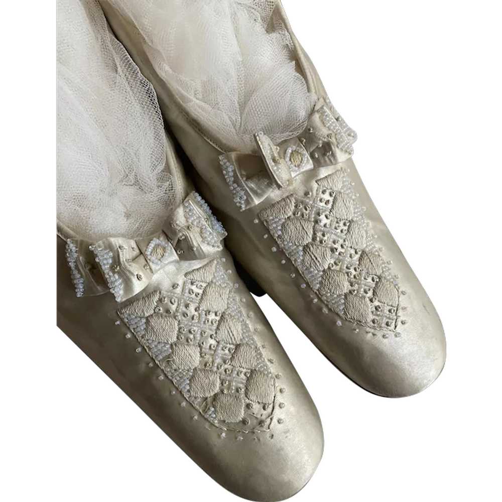 Gorgeous Antique Edwardian Swedish Bridal Shoes I… - image 1