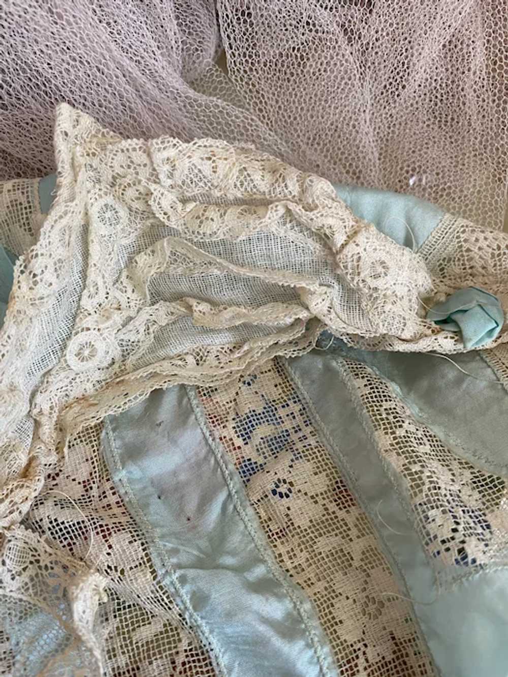 Antique Blue Silk Lace Boudoir Cap Sleeping Bonne… - image 4
