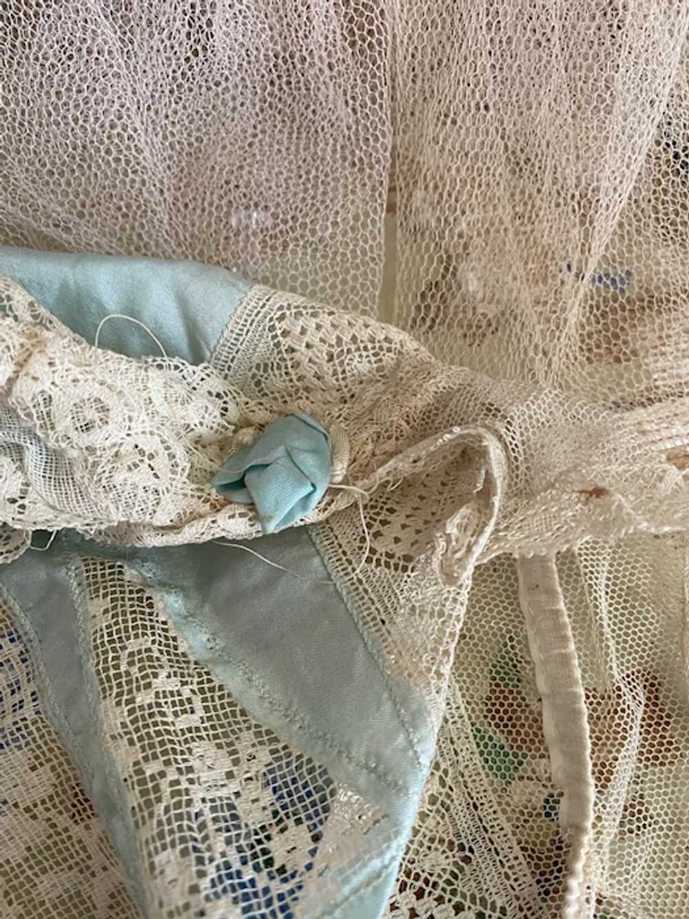 Antique Blue Silk Lace Boudoir Cap Sleeping Bonne… - image 5