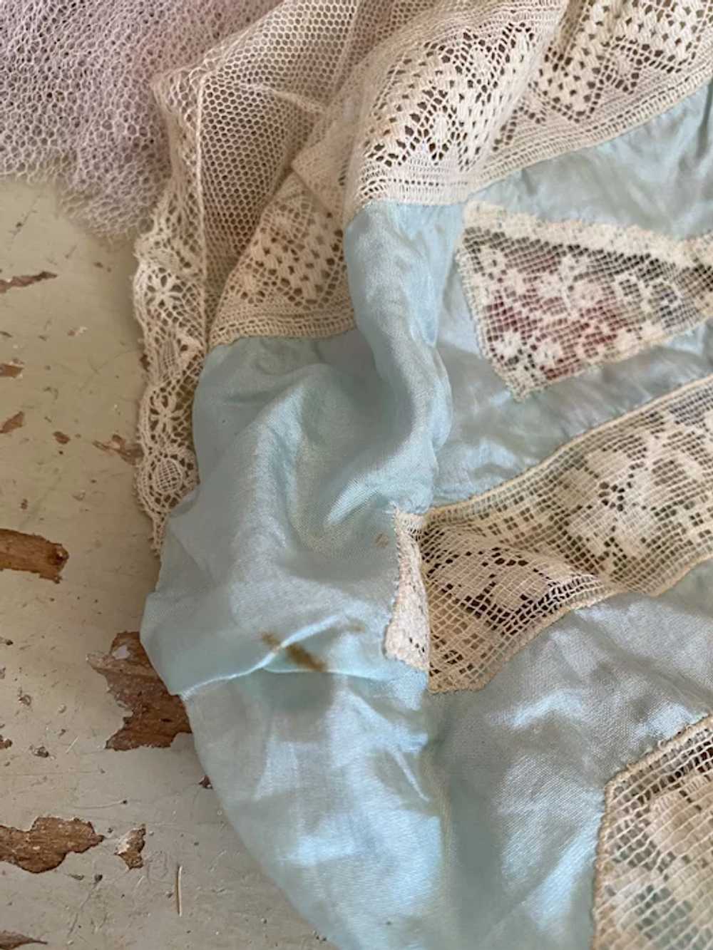 Antique Blue Silk Lace Boudoir Cap Sleeping Bonne… - image 6
