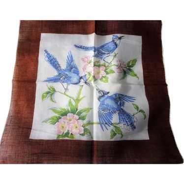 BEAUTIFUL Vintage Printed Hanky,BIRDS Hankie,Blue… - image 1