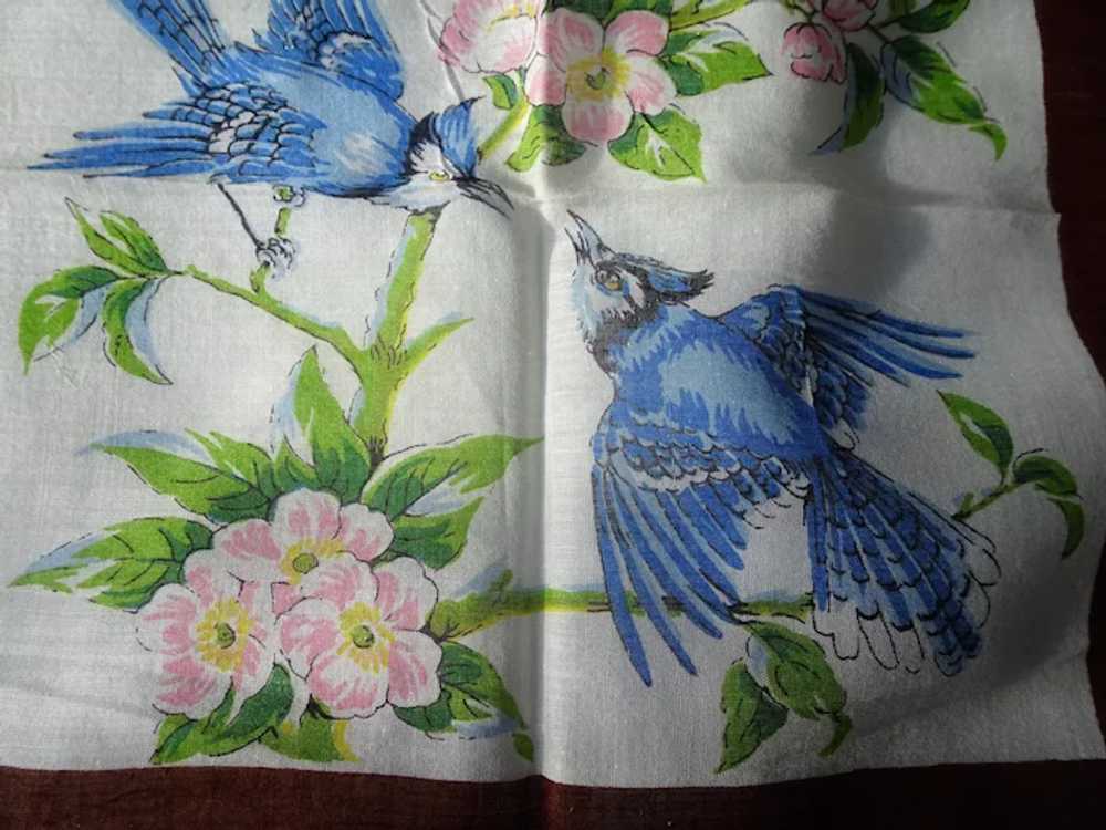 BEAUTIFUL Vintage Printed Hanky,BIRDS Hankie,Blue… - image 2