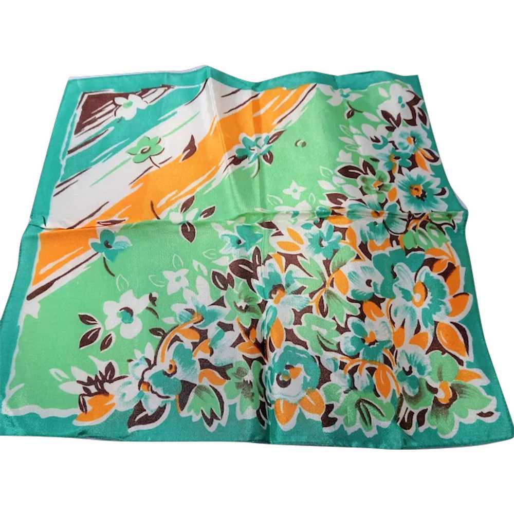 1930s ART DECO Hanky,Silky Hankies, Printed Flowe… - image 1