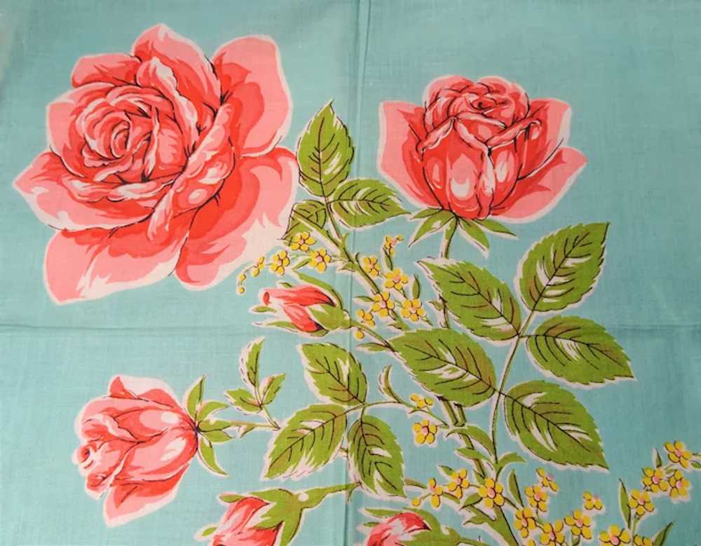 BEAUTIFUL Vintage Printed Floral Hanky,Pink Roses… - image 2