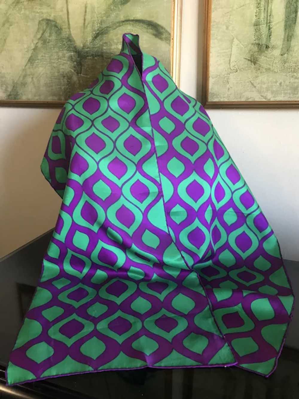 Vintage 1960's Green and Purple Silk Blend Rectan… - image 5
