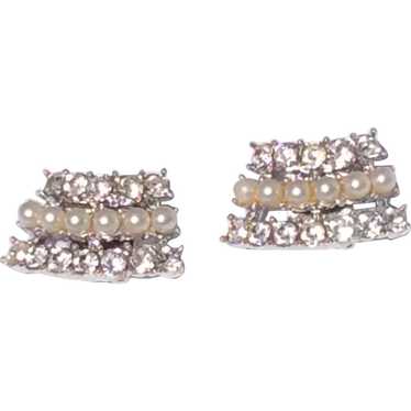 Sarah Coventry Faux Pearl Rhinestone Shoe Clips - image 1