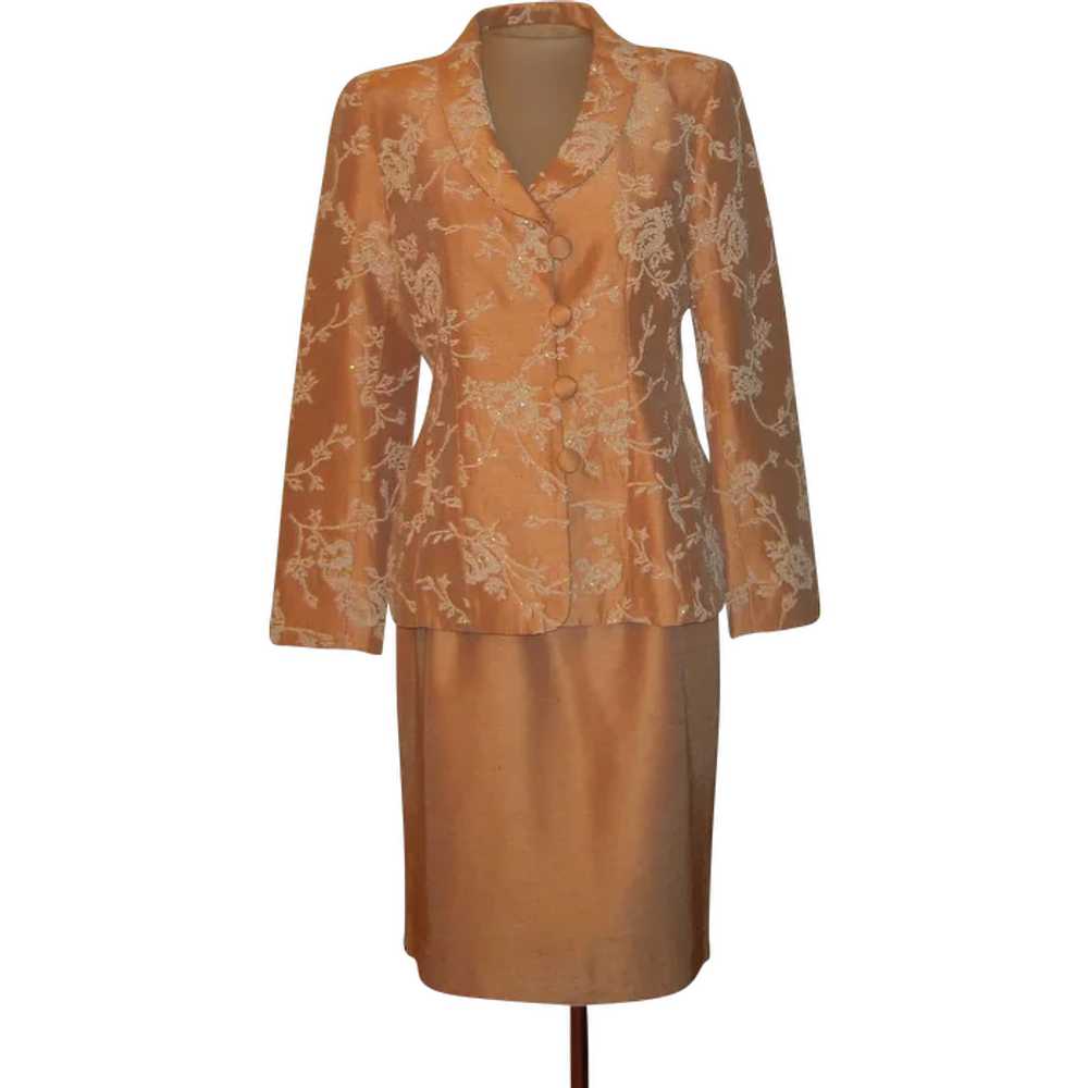 Vintage Peach Tan Suit with White Beading - image 1