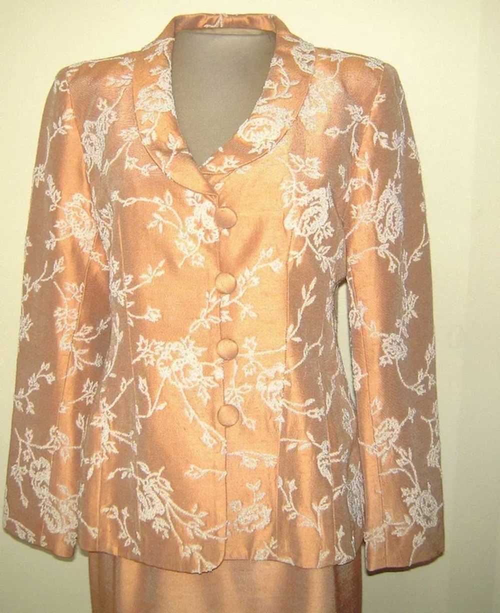 Vintage Peach Tan Suit with White Beading - image 3