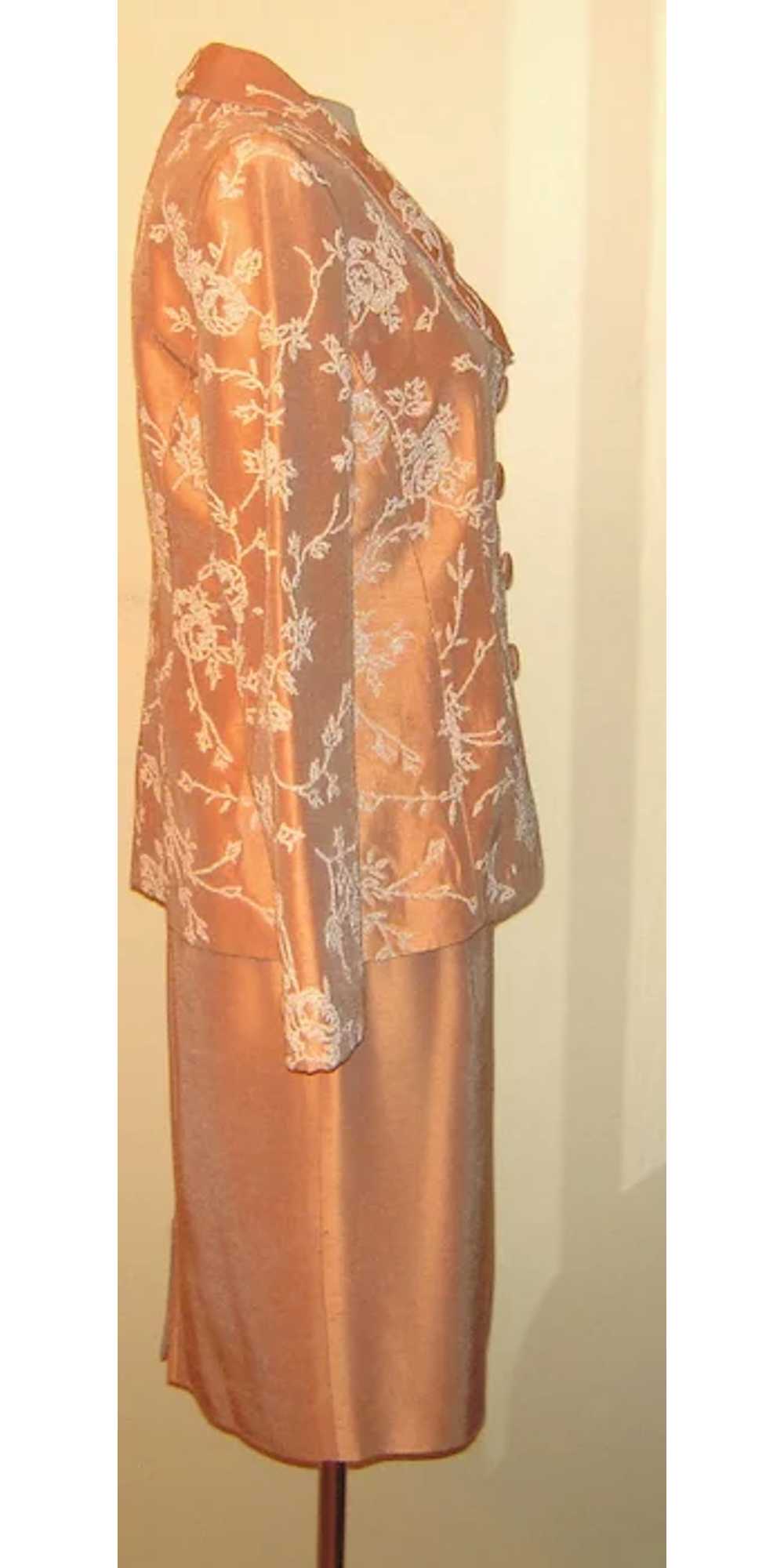 Vintage Peach Tan Suit with White Beading - image 5
