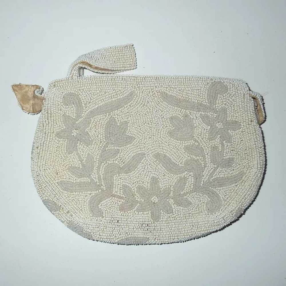 White on White Glass Seed Bead Small Clutch Purse - image 3