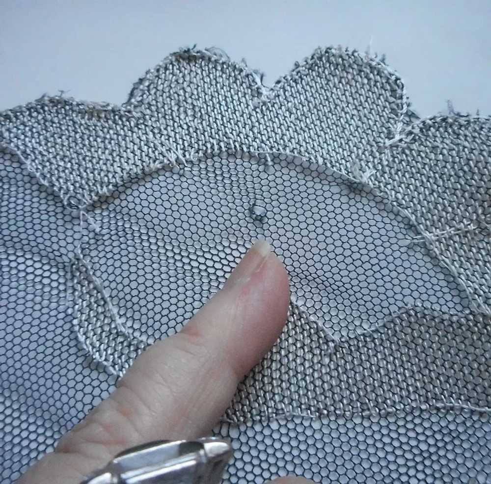 Lace Mantilla Black Gray Vintage Hand Done Needle… - image 10