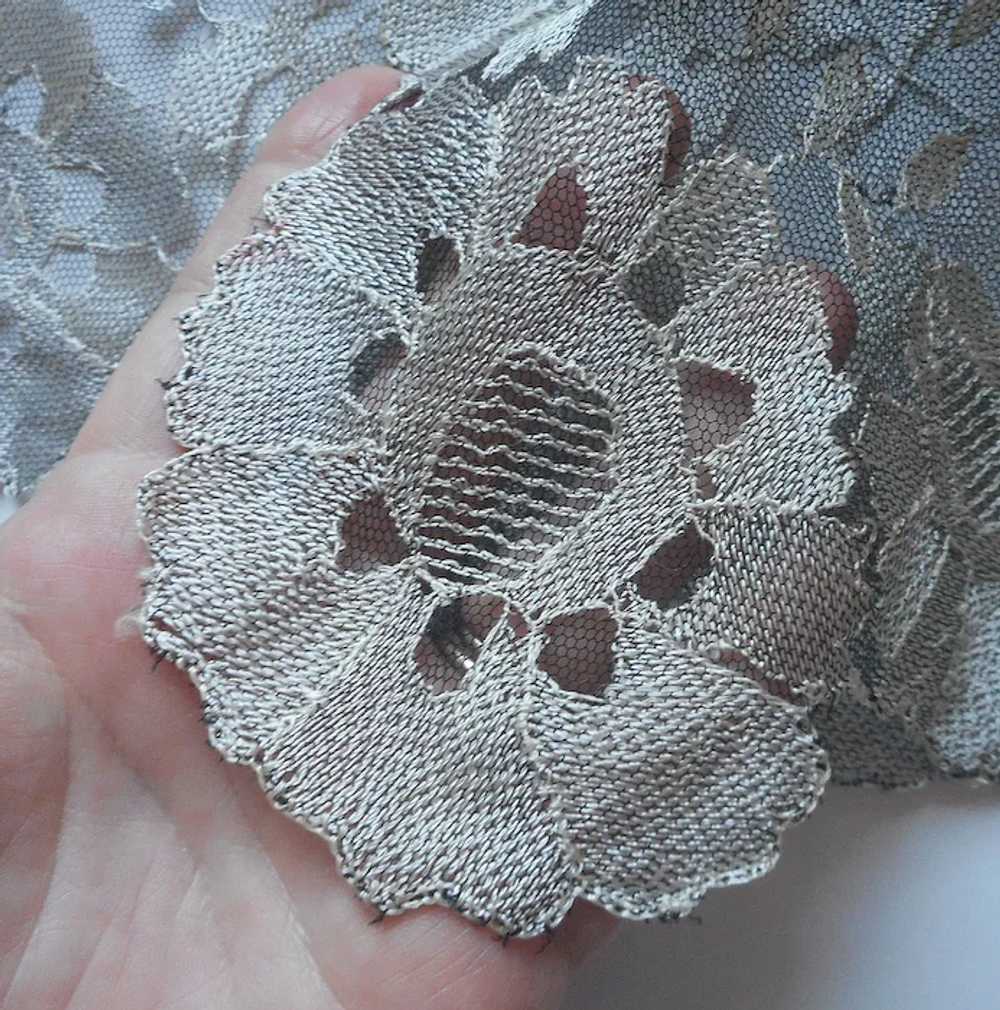 Lace Mantilla Black Gray Vintage Hand Done Needle… - image 5