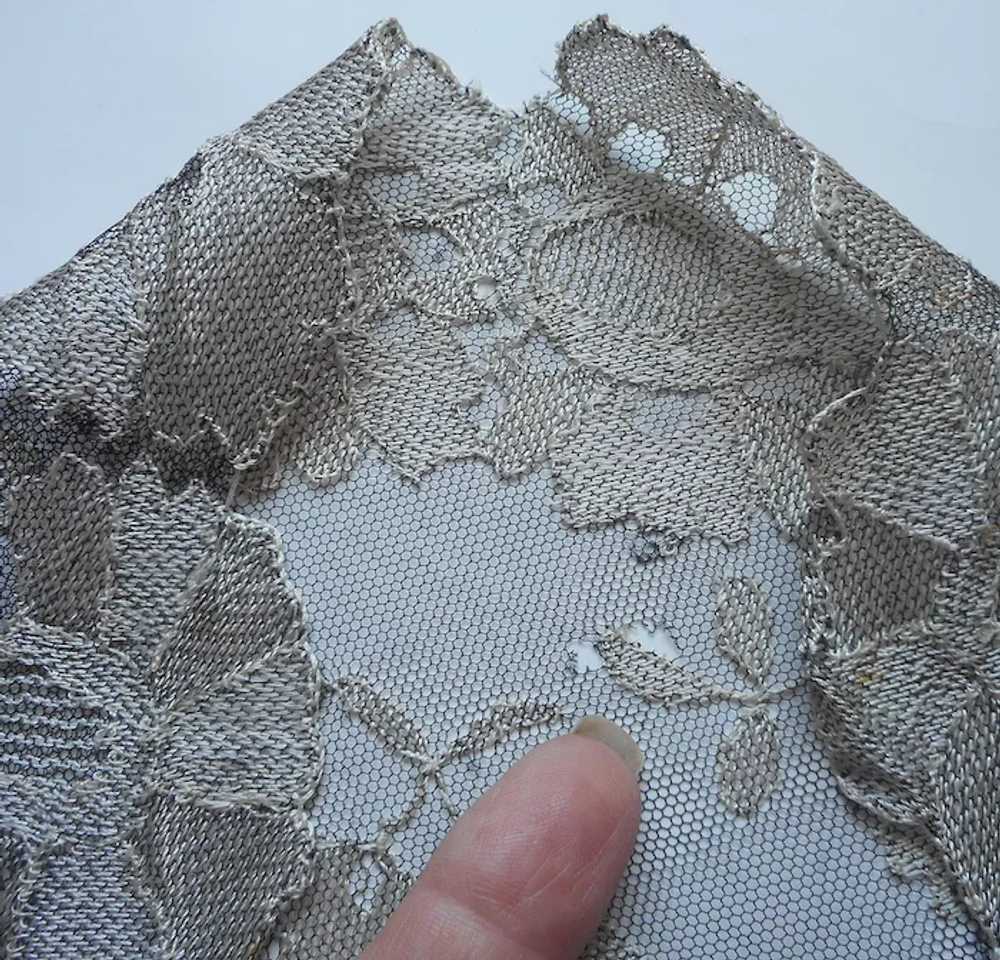 Lace Mantilla Black Gray Vintage Hand Done Needle… - image 8