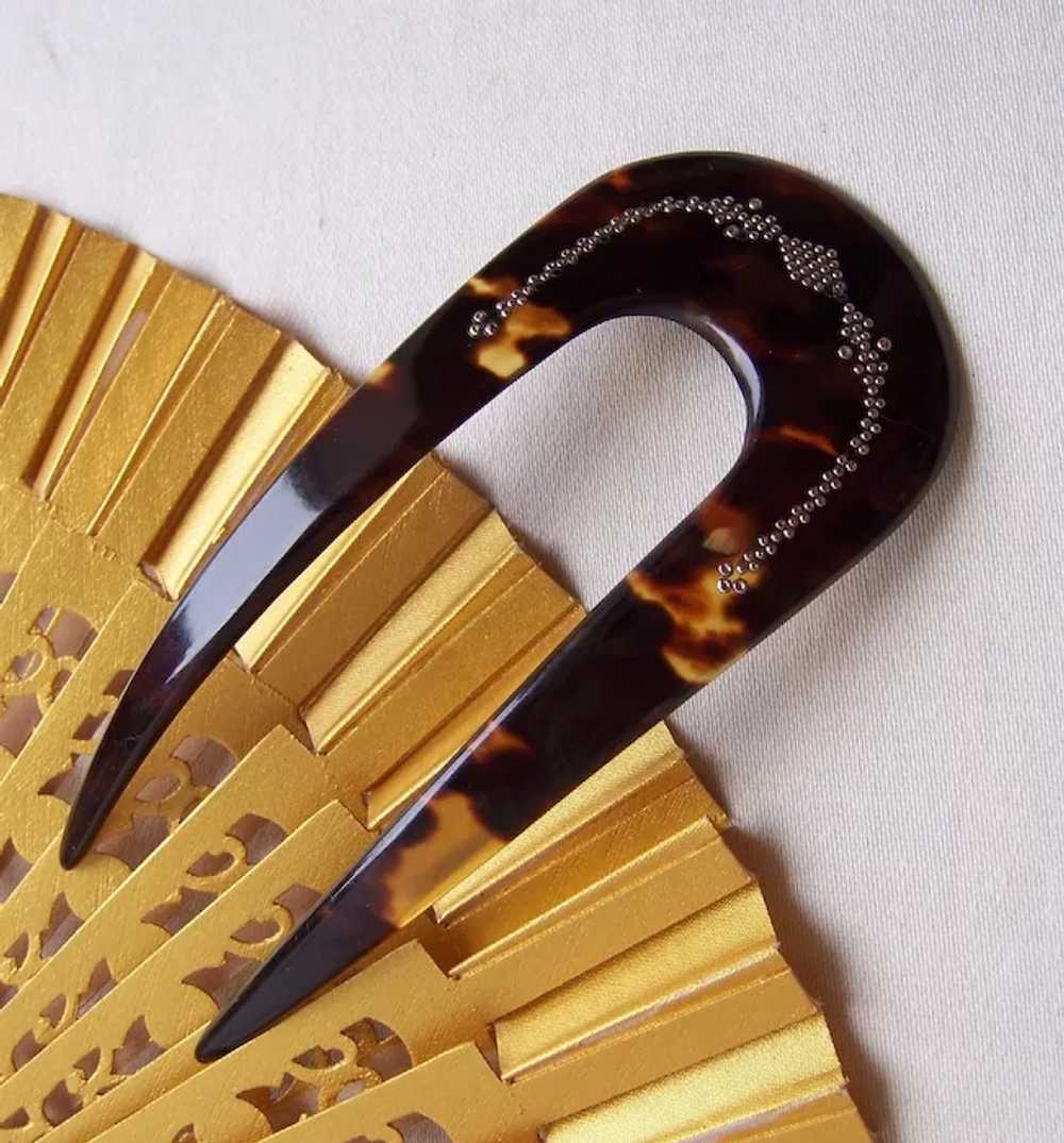 Late Victorian faux tortoiseshell pique hair comb… - image 6