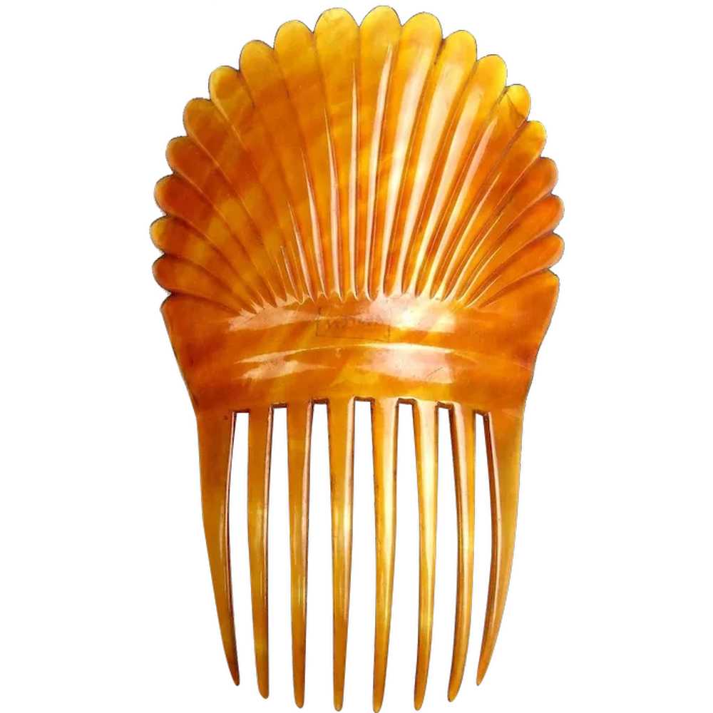 Victorian hair comb amber dyed steer horn Spanish… - image 1