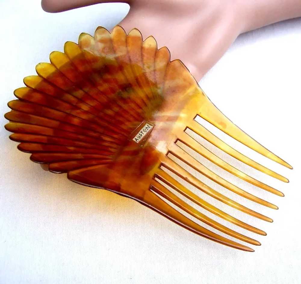 Victorian hair comb amber dyed steer horn Spanish… - image 3