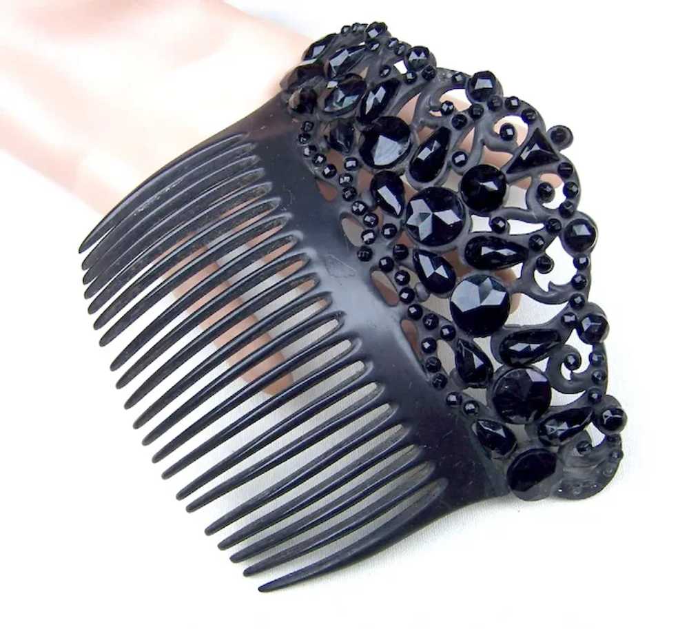 French jet hair comb Victorian mourning hair acce… - image 4