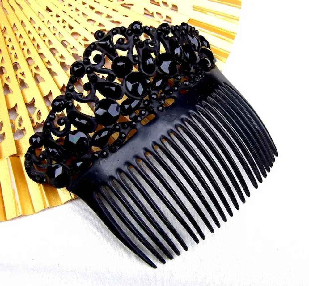 French jet hair comb Victorian mourning hair acce… - image 5