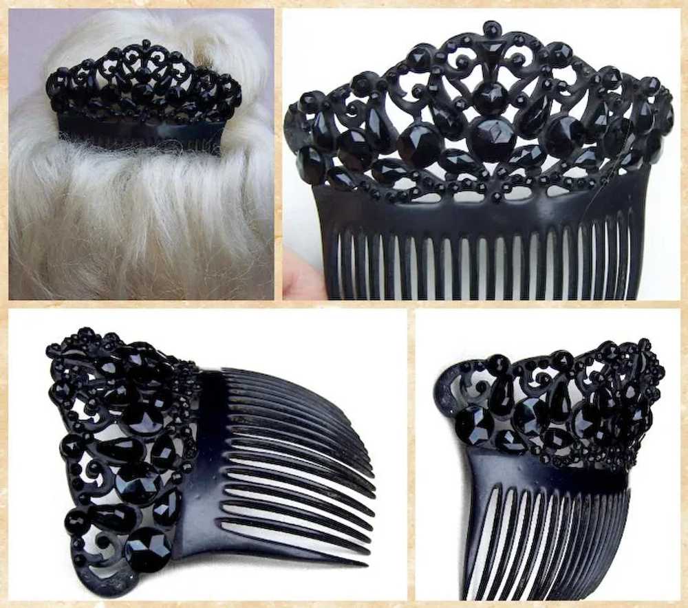 French jet hair comb Victorian mourning hair acce… - image 7