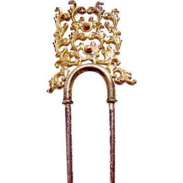 Late Victorian pierced brass hairpin or comb ornam