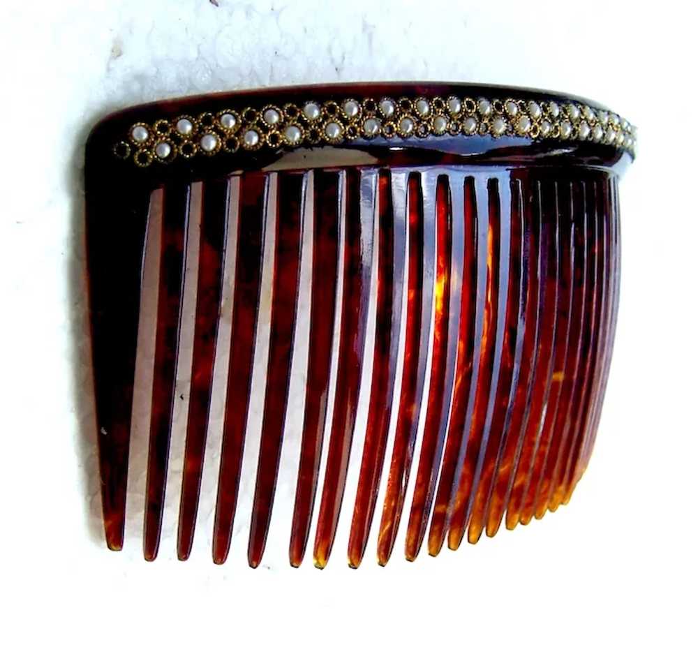 Late Victorian hair comb faux pearl back comb hai… - image 10