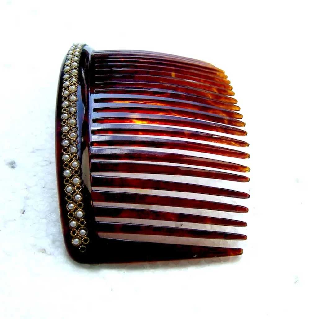 Late Victorian hair comb faux pearl back comb hai… - image 11