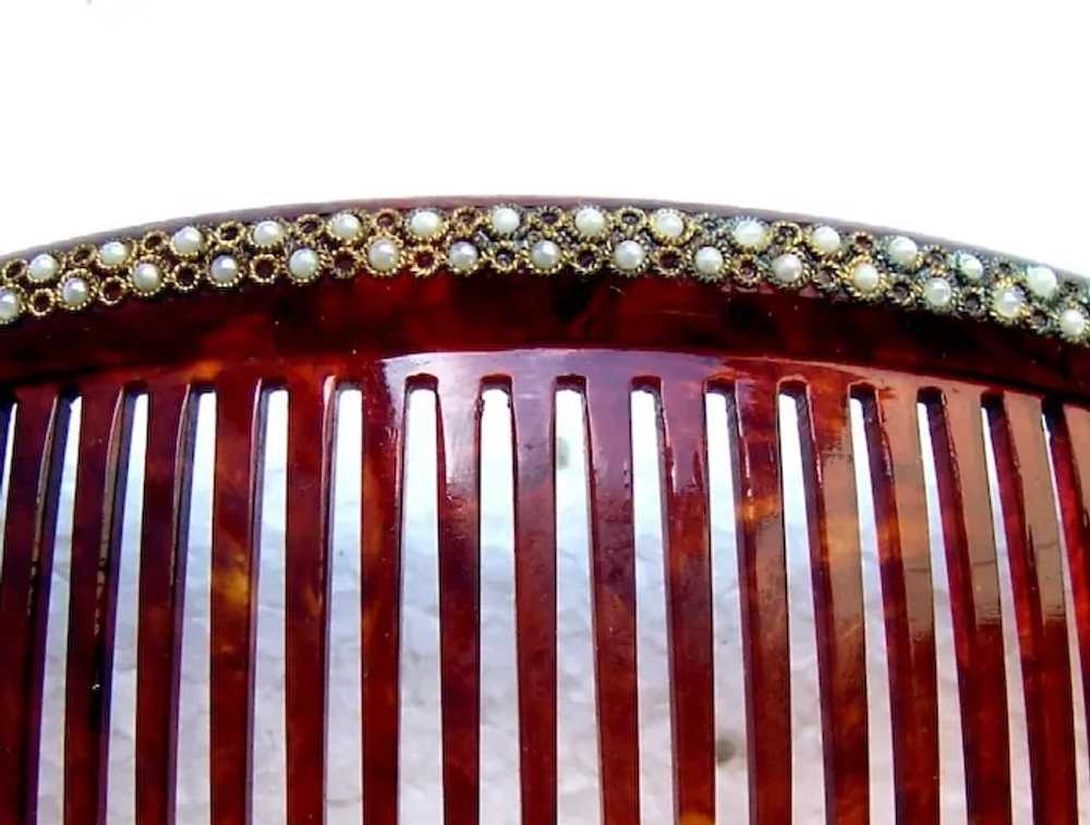 Late Victorian hair comb faux pearl back comb hai… - image 2