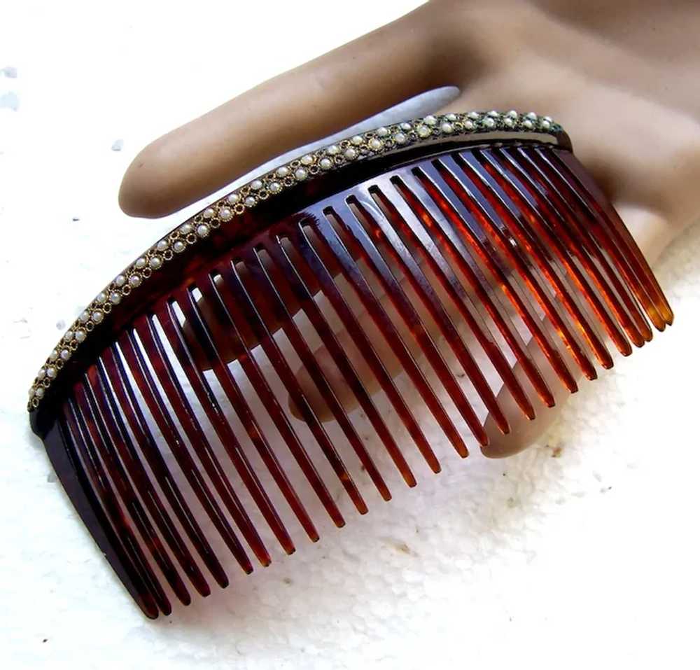 Late Victorian hair comb faux pearl back comb hai… - image 4